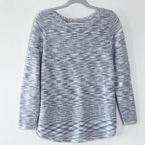 Chico's Size 2 Top Sweater Blue Tunic Long Sleeve 12 Soft Stretchy Scoop Neck